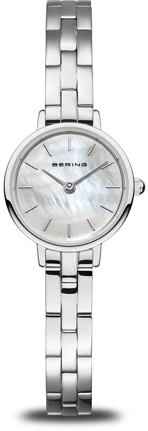 Reloj Bering para mujer con correa de metal plateado y esfera redonda de nácar