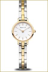 Reloj de mujer de dos piezas con esfera redonda en dorado y plateado, brazalete de eslabones