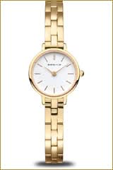 Reloj dorado para mujer con cristal de zafiro, esfera redonda y correa de eslabones, con manecillas.