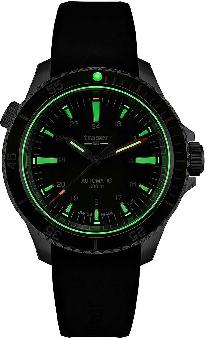 Pulsera de hombre con correa de silicona negra y esfera luminosa verde