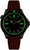 Reloj de hombre con correa de caucho marrón, esfera negra y marcadores luminosos verdes