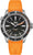 Reloj para hombre con correa de caucho naranja, esfera negra y caja de acero inoxidable