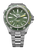 Reloj de buceo para hombre con esfera verde, correa de acero y bisel visible