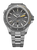 Reloj de hombre con correa de acero plateado y esfera negra, pantalla automática