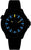 Pulsera de hombre con correa de caucho negro, índices luminosos azules y manecillas amarillas