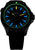 Pulsera de hombre con correa de caucho negro, esfera negra e índices luminiscentes azul verdoso
