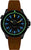 Pulsera de hombre con correa marrón y manecillas luminosas azul/verde