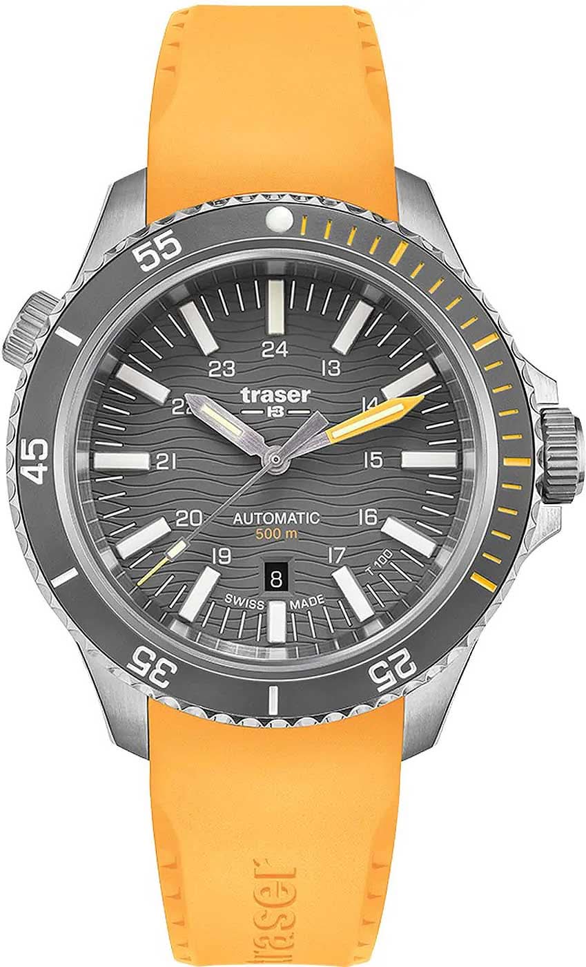 Pulsera de hombre con correa de silicona naranja y esfera gris