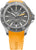 Pulsera de hombre con correa naranja, caja plateada y esfera gris