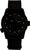 Reloj negro de hombre con esfera negra y marcadores luminosos verdes, correa de tela negra
