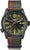 Reloj Traser para hombre con caja redonda negra, esfera negra y correa de tela (oliva, rayas rojas)