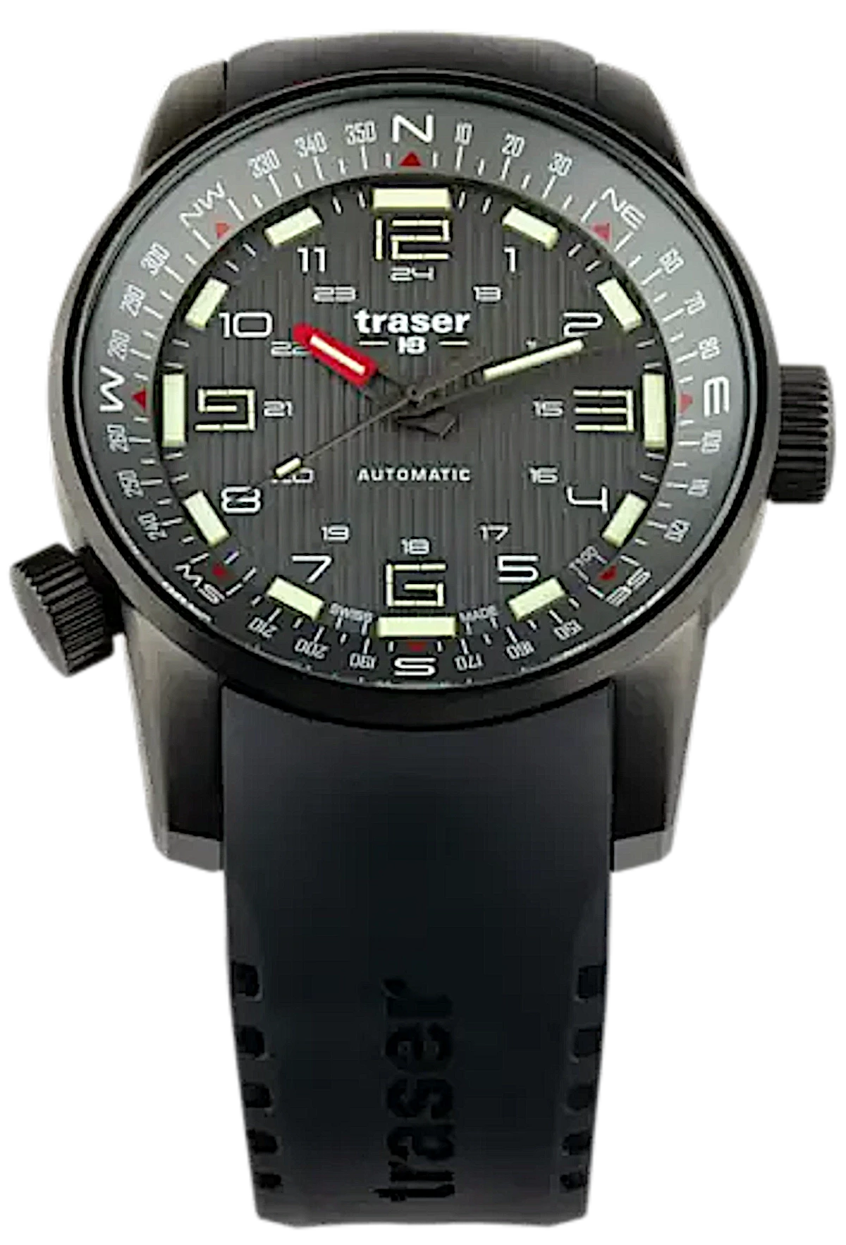 Reloj de hombre con esfera negra y segundero rojo, correa negra
