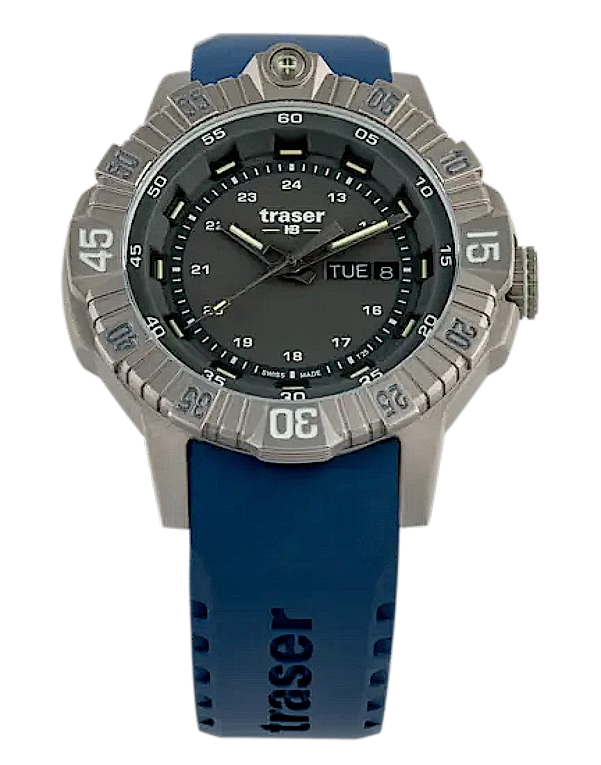 Reloj Táctico Traser P99 T para hombre con correa de silicona azul y esfera negra
