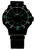 Reloj táctico con esfera negra, marcadores de hora luminosos y correa de tela