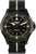 Reloj de hombre: esfera negra, índices dorados, correa de tela negra con raya beige