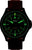 Pulsera de hombre con correa marrón oscuro, esfera verde luminosa con triángulo a las 12