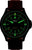 Reloj automático con correa de cuero negra, esfera verde oscuro luminosa y caja negra