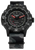 Pulsera para hombre: caja de carbono negra, esfera negra, manecillas rojas, correa de tela