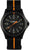 Pulsera para hombre Traser: esfera negra, detalles naranjas, pulsera textil negra con rayas