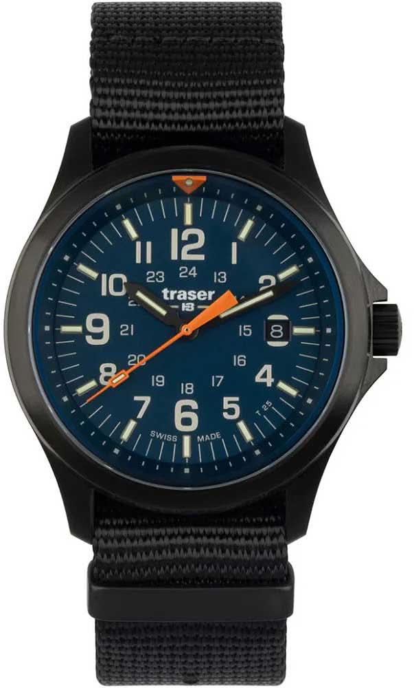 Pulsera para hombre con esfera azul, caja negra y correa de textil negro
