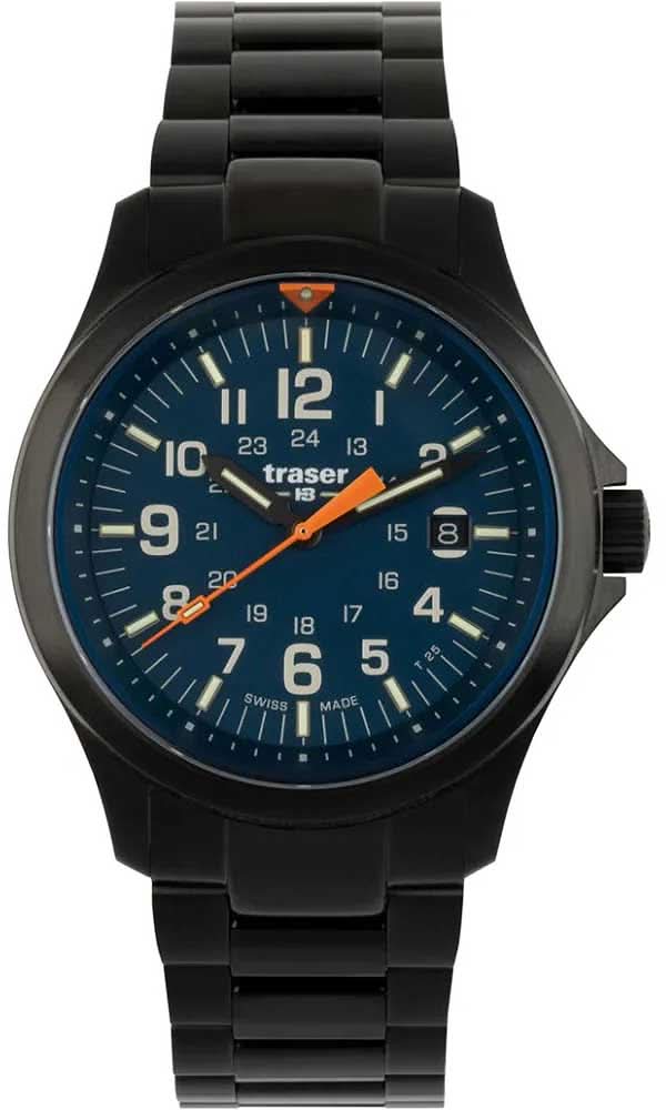 Reloj Traser P67 Officer Pro para hombre: correa negra, esfera azul, marcadores luminosos