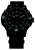 Pulsera para hombre: esfera negra, marcadores luminosos verdes, Trigalight, correa negra