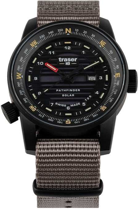 Pulsera para hombre Traser P68 Pathfinder con esfera negra, correa de tela gris