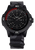 Pulsera de hombre con esfera negra, anillo de minutos rojo y correa de tela