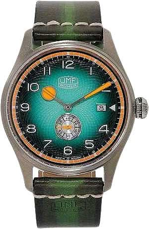 Reloj de hombre: esfera turquesa, detalles naranjas, correa de cuero