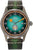 Reloj de hombre: esfera turquesa, detalles naranjas, correa de cuero