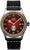 Pulsera de hombre con caja redonda plateada, correa de cuero negra y esfera roja