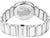 Vista trasera de reloj de mujer con fondo de metal y grabado, pulsera de cerámica blanca