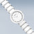 Reloj Bering para mujer, vista en ángulo: esfera blanca con índices de circonita, correa de cerámica