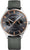 Reloj de hombre con correa textil gris, caja de acero inoxidable y esfera oscura con índices naranjas