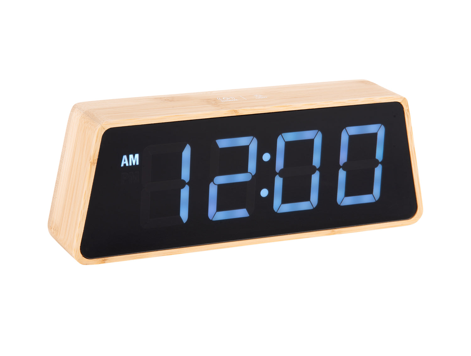 Bambus-LED-Wecker mit farbwechselnder LED-Anzeige, blaue Ziffern (AM)