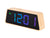 Bambus-LED-Wecker mit farbwechselnder LED-Anzeige, blau und violette Ziffern