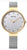 "Reloj de mujer: pulsera milanesa plateada, bisel dorado, esfera blanca"