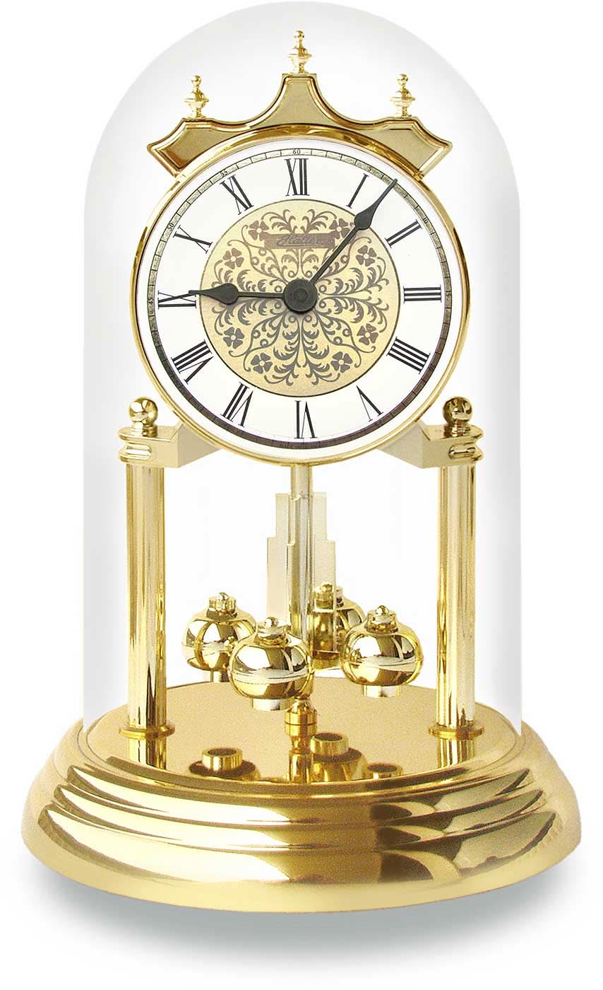 Reloj de mesa con movimiento de cuarzo, péndulo dorado y esfera romana