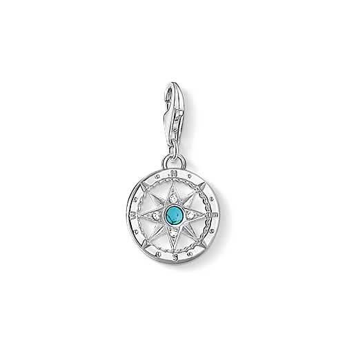 Colgante de brújula de plata de ley con centro de turquesa