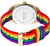 Reloj de mujer con caja dorada y pulsera arcoíris