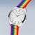 Reloj Bering con caja plateada, esfera blanca y correa textil multicolor