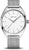 Reloj Bering con caja plateada, esfera blanca y brazalete milanés plateado