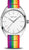 Reloj Bering con caja plateada, esfera blanca y correa textil multicolor