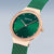 "Reloj de mujer con esfera verde, índices plateados y caja en tono oro rosa"