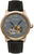 Reloj de hombre: esfera azul-dorada, correa de cuero negra, movimiento a la vista