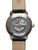 Reloj de hombre con movimiento visible, caja de metal gris, correa de cuero