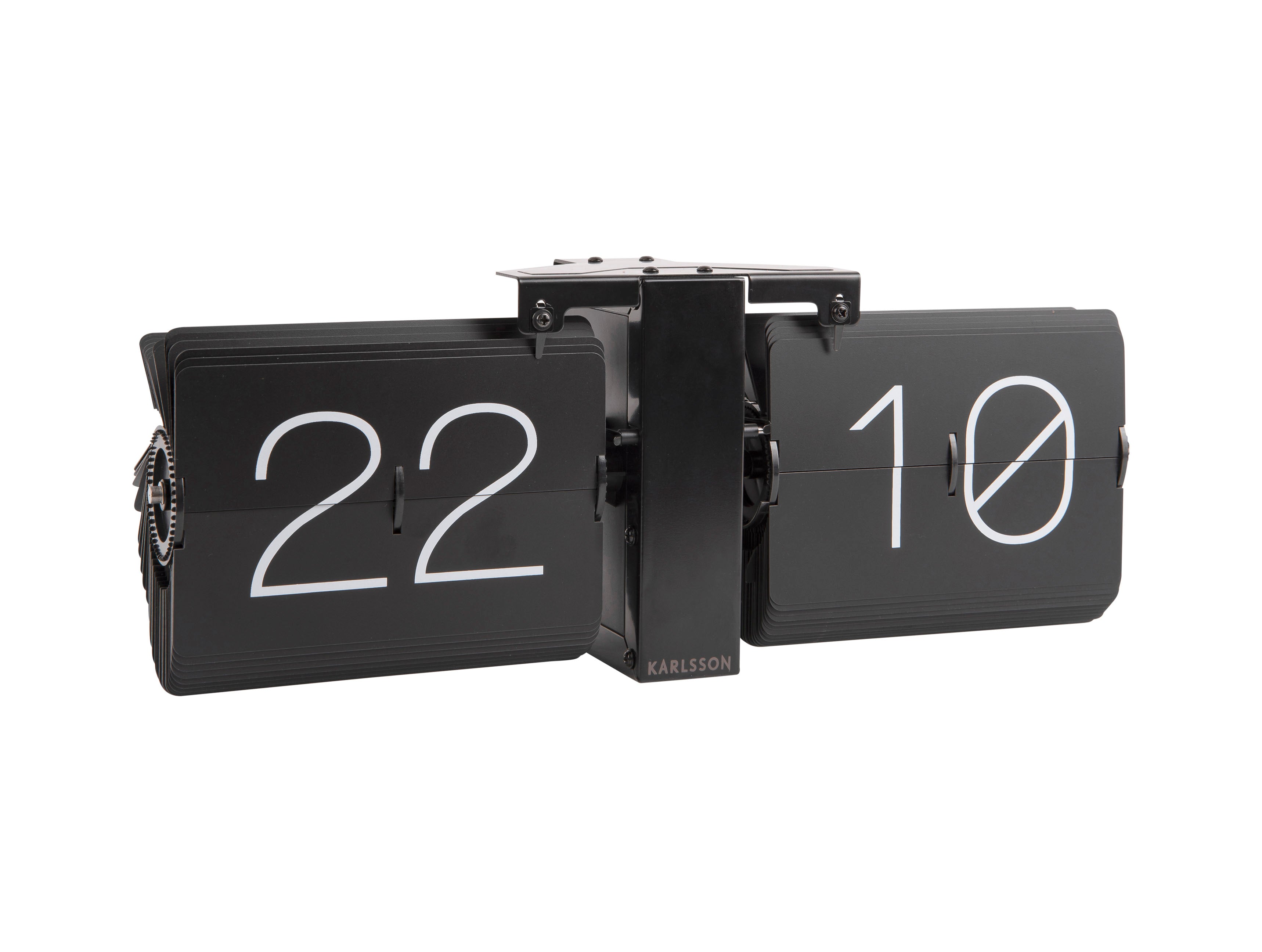 Schwarze Flip-Clock mit Klappziffern, Anzeige 22 und 10