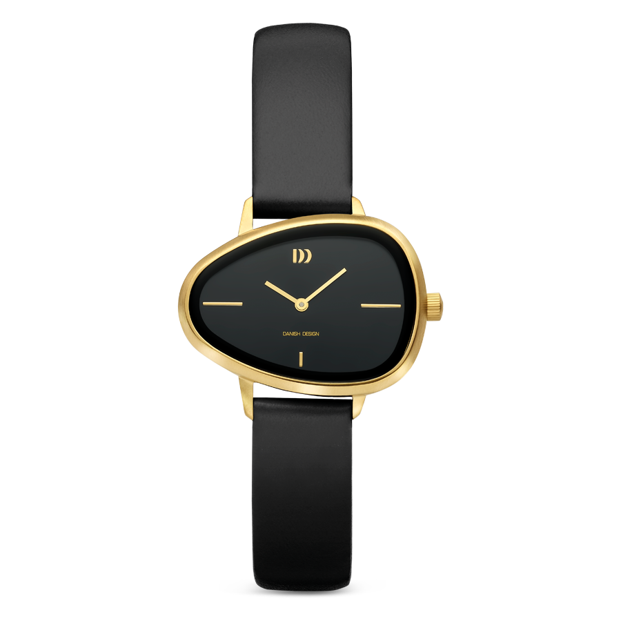 Danish Design Elvsten IV15Q1305 Damen Armbanduhr Schwarz-Gold • Schwarzes Zifferblatt • Skandinavisches Design