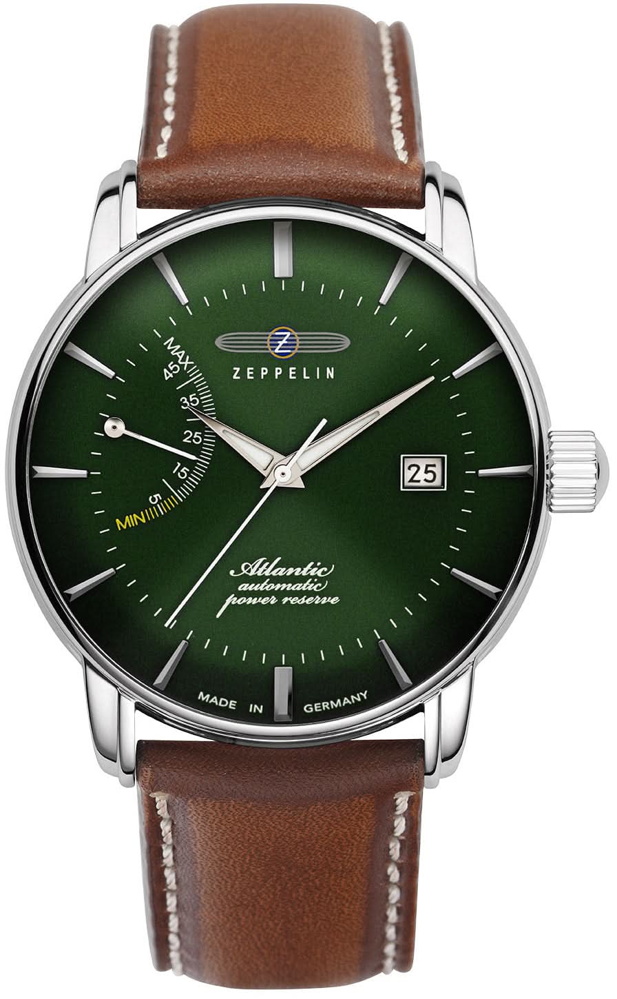 Pulsera de hombre con esfera verde, correa de cuero marrón e indicador de fecha