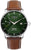 Pulsera de hombre con esfera verde, correa de cuero marrón e indicador de fecha